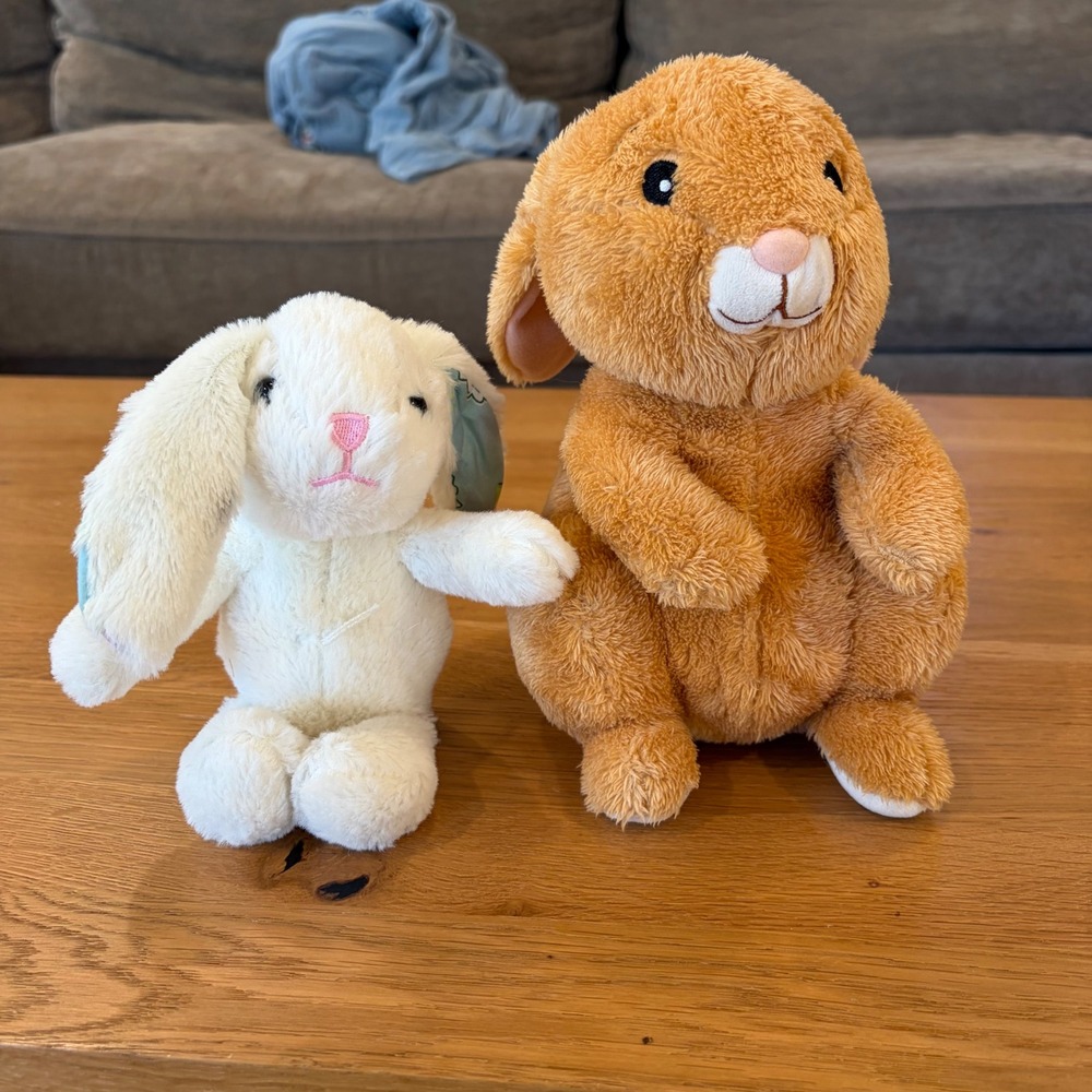 Kohls Cares Tan Bunny and Walmart Cream Floral Ear Rabbit Plush Set